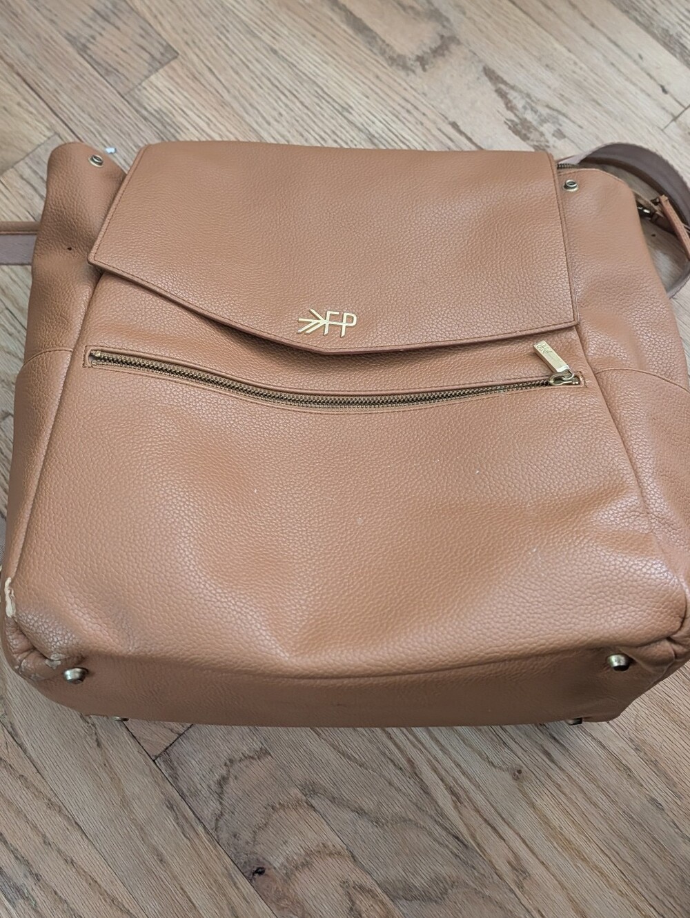 Freshly Picked Convertible Diaper Bag Backpack Tan Cognac Brown Gold Hardware
